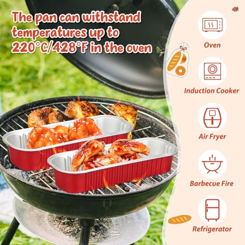 selizo 60 Pack 6.8oz Mini Loaf Baking Cake Pans with Lids, Rectangle Disposable Aluminum Foil Loaf Baking Pans, Small Baking Cake Tins Cup Cake Containers for Individual Cakes - color: Red
