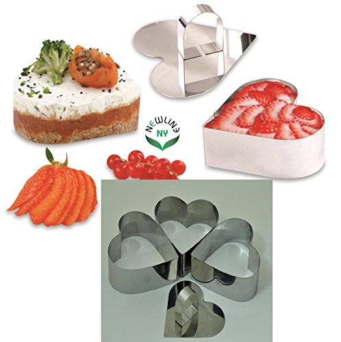 Stainless Steel Dessert Rings (4 Pcs) Heart Shape Molded Salads, Pastries Mousse Molding Layering Cutter - size: 4 Pcs Heart Shape