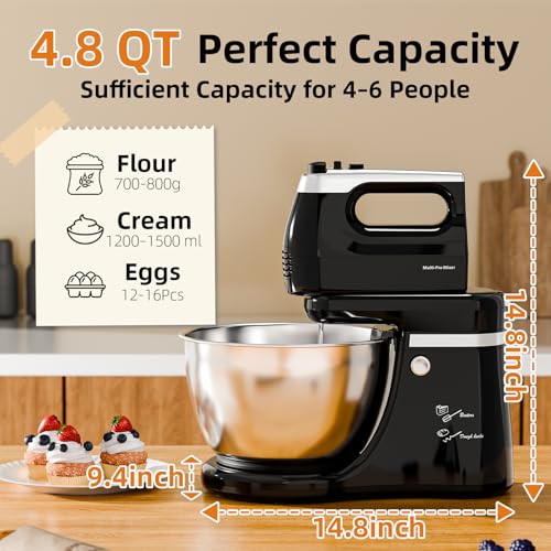 4.8QT 2-in-1 Stand Mixer, Black - color: Black, size: 4.8QT