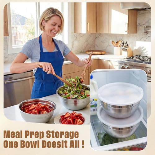 Geetery 6 Pack Stainless Steel Mixing Bowls with Airtight Lids 3qt Metal Mixing Bowl Thicker Stainless Steel Salad Bowls for Food Prep, Baking, Storage, Cooking, Serving Dishwasher Safe (White Lid) - color: White Lid