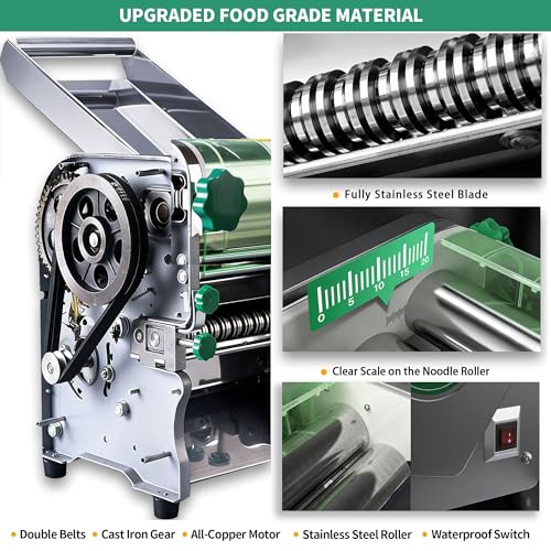 Commercial Pasta Maker Machine,Electric Noodle Maker&Dumpling Machine for Home Use,Stainless Steel Dual-Cutter No Disassembled-3/9mm Width Noodle/Thickness Dough-Auto Noodle Sheeter - size: XL180-3/9US