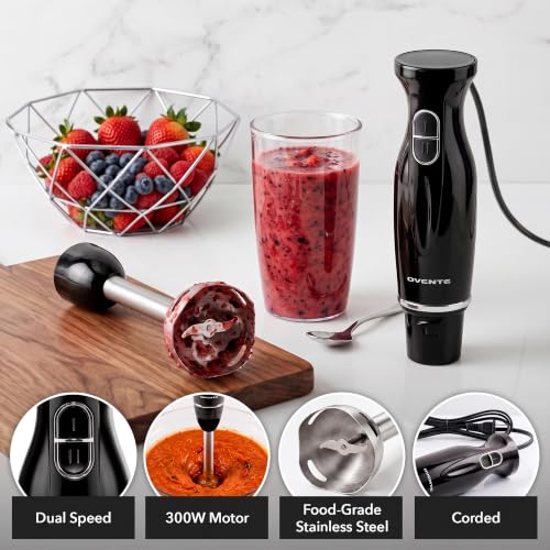OVENTE Electric Corded Hand Blender, 300W with 2 Mixing Speeds Black HS560B - color: Black