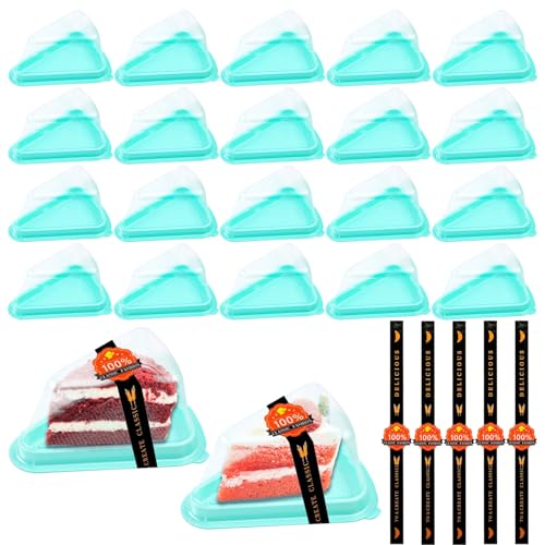 50 Pack Cake Slice Containers with Pink Base & Clear Lids - Disposable Triangle Cheesecake Boxes for Pie, Dessert, Pastry - Individual Plastic Slice Holders with Stickers (Green) - color: Green