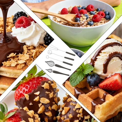 5pcs Chocolate Dipping Tools, 5 Styles Stainless Steel & Plastic Decorating Spoon Candy Dipper Tools Fondue Forks Set Accessories for Candy Making and Decorative Plating Supplies