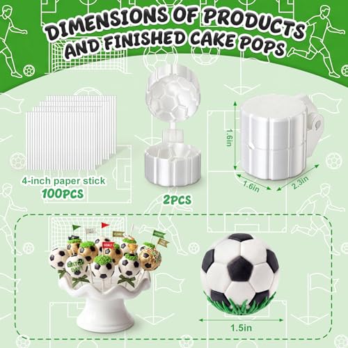 2 Pcs Soccer Cake Pop Mold with 100 Pcs Sticks, Soccer Mold - style: Soccer