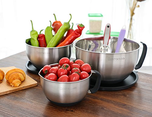 Rorence Stainless Steel Mixing Bowls Set with Lids,1.5,3 & 5 Qt,Black - color: Black, size: 3 piece