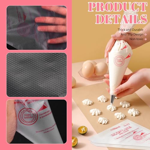200 Pcs Disposable Cream Pastry Bag Cake Icing Piping Decorating Tool Cupcake Decorating Piping Icing Bag (Red) - size: 10"
