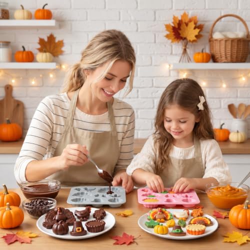 MEMOVAN Fall Thanksgiving Silicone Mold 3D Pumpkin Turkey Chocolate Molds - color: pink grey