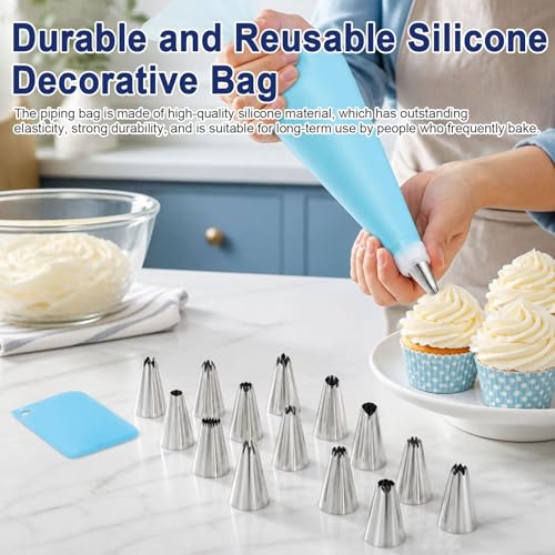 Piping Bags and Tips Set, Cake Decorating Kit Supplies Frosting Piping Kit