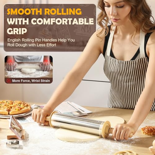 LUSHYUM 304 Stainless Steel Adjustable Rolling Pin with Thickness Rings