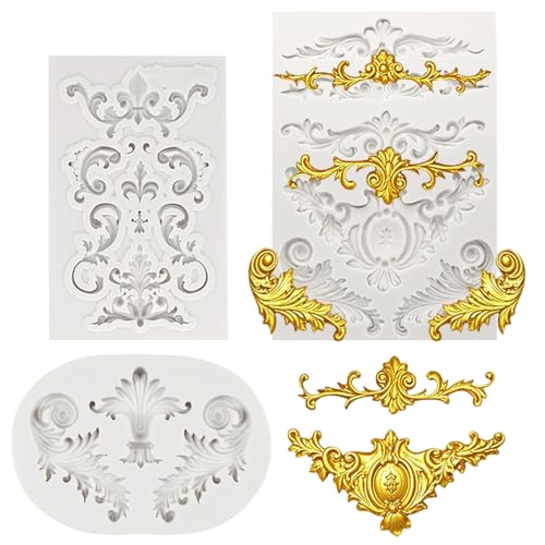 3 Pcs Baroque Silicone Mold, Scroll Fondant Mold for Cake Decor