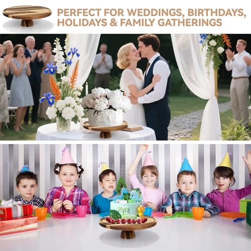 Acacia Wood Cake Stand with Lid – 12" Round Cake Holder & Dessert Stand, 2-in-1 Charcuterie Board & Serving Platter for Cheese, Fruit – Acrylic Dome, Wedding Party Centerpiece