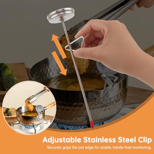 Candy/Deep Fry Thermometer with Pot Clip - 8" Stainless Steel Stem Meat Cooking Thermometer for Frying and Candle Making, Turkey, BBQ, Grill, Instant Read, Analog Display - size: 8 inch