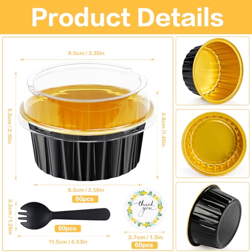 Round Mini Cake Pans with Lids, 5oz Disposable Small Baking Tins, Black - color: Black Gold 60pcs