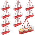 20pcs Clear Cupcake Boxes with Handle Women's Day Cupcake Container Transparent Bakery Cake Boxes Plastic Cake Carrier Baked Dessert Box for Wedding Party Favor (red) - color: Red
