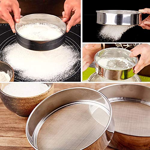 Flour Sifter, Stainless Steel Round Flour Sieve Strainer Drum Sieve 3 Pack Flour Sifter for Baking Fine Mesh Strainers for Bake Cakes
