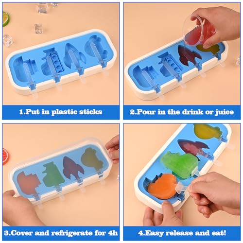 WMKGG Cartoon Silicone Popsicle Molds for Kids, 2 PCS Popsicles Molds - color: Dinosaur