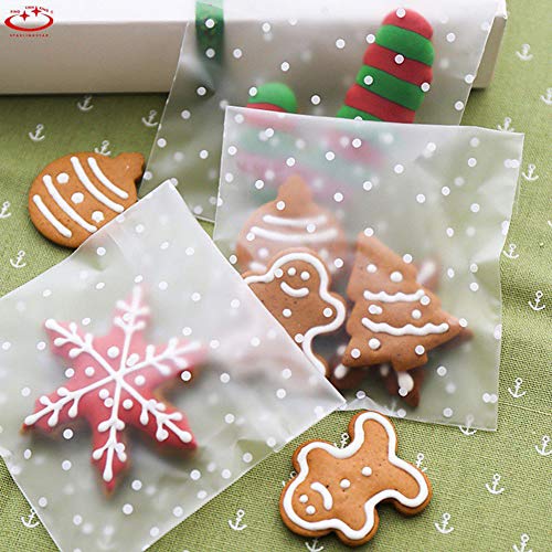 Self Adhesive Cookie Cellophane Treat Bags with Seal 5.5x5.5 Inches, 4 Mils Self Sealing Resealable Individual Plastic Packaging Bags with Thank You Labels for Gift Giving Party Favor Candy 100 Pcs - size: 5.5 x 5.5 Inches