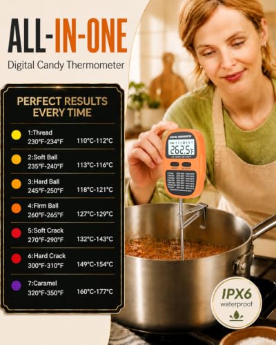 Candy Thermometer Digital Deep Fry Oil Thermometer with 7 Preset Modes - color: ORANGE