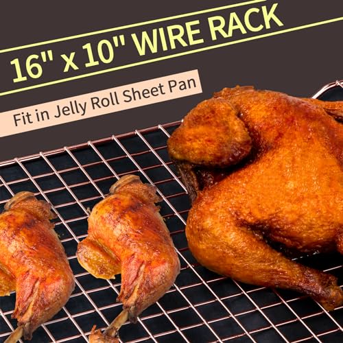 Briout 2PCS Cooling Rack for Cooking Baking, 16" x 10" Wire Rack, Rose Gold - color: Rose Gold, size: 16"x10"-2PC