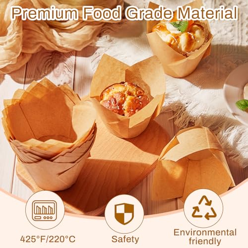 Motiskyy 300 Pcs Jumbo Tulip Muffin Liners for Baking, Light Brown - color: Light Brown