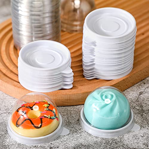 Patelai 50 Pcs Mini Cupcake Containers Clear Plastic Dome Boxes, White - color: White