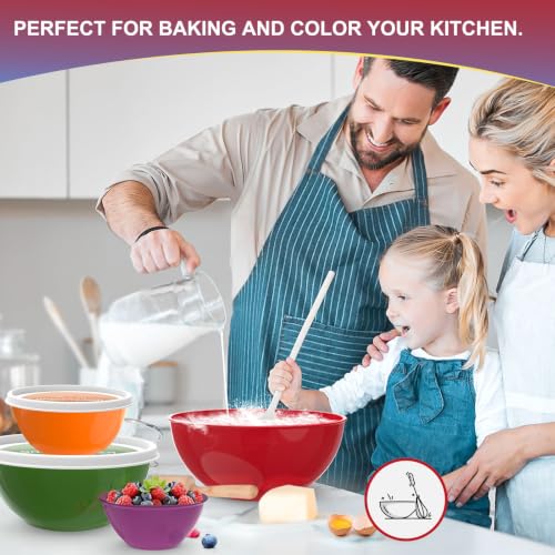Greentainer Plastic Mixing Bowls with Lids Set for Kitchen, 6 Set Nesting Bowls for Mixing, Baking, Prepping, Cooking and Serving Food, Mixing Bowls Dishwasher, Microwave Safe - color: Red