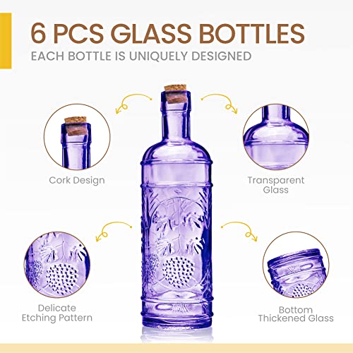 BULK PARADISE Assorted Purple Glass Bottles with Corks, 6 Pack, 2.5in X 9in, 16oz - color: Purple