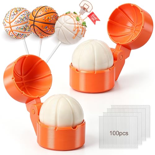 2 Pcs Basketball Cake Pop Mold with 100 Pcs Stick, Basketball Mold - style: Basketball