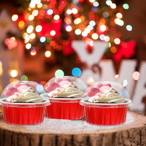 Free-Air 5oz Cupcake Tins with Dome Lids, Dot Cake Cups Mini Cake Pans - color: Red