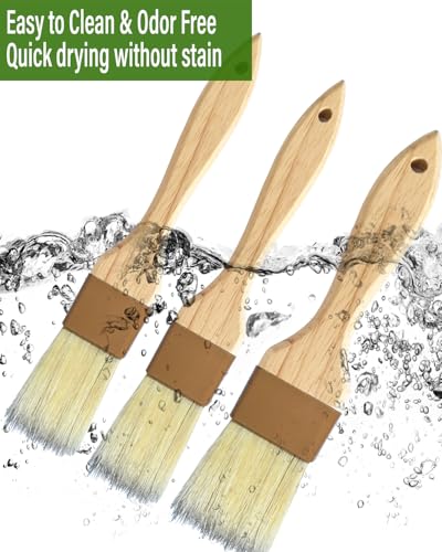Pastry Basting Brush Natural Bristle - Food Grade Wooden Handle, Heat Resistant, Non-Shedding & Durable Kitchen Utensils for Cooking, Baking, Butter, BBQ, Oil Sauce & Egg Wash (1", 1.5", 3 Pack) - color: burlywood