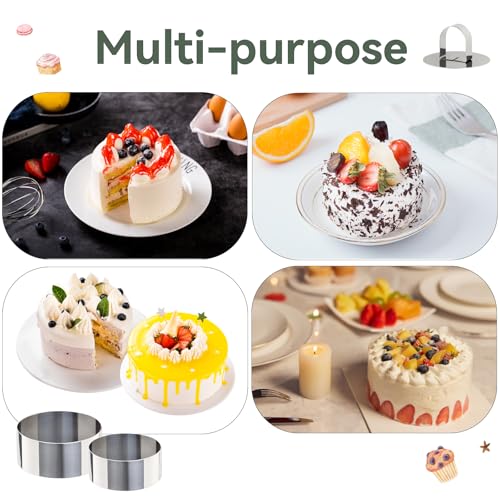 Uncle Jack 4 Pieces Round Cake Ring Molds, Stainless Steel Cake Ring Mold with Pusher, for Kitchen Tools, Baking Pastry, Mousse (Include 4 Rings and 2 Pushers) - size: Round 2 PCS 3 1/8" + 2 PCS 2 3/8"