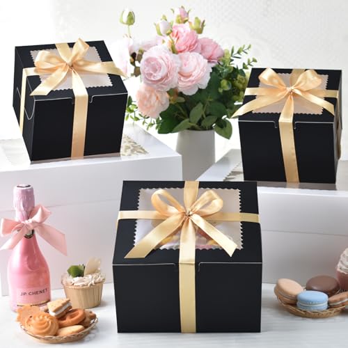 KPOSIYA 40pcs 6x6x5 In Cake Boxes with Cake Boards（20 Boxes & 20 Boards） - color: Black, size: 6x6x5 inch