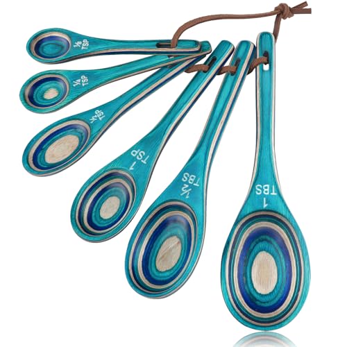 6pcs Pakkawood Measuring Spoons Set, Turquoise Blue - color: Turquoise Blue 6pcs