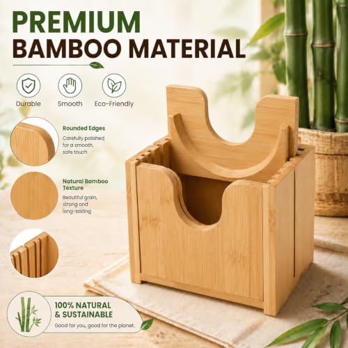 Bamboo Bagel Slicer for Homemade Bread, Wooden Bread Cutting Guide with Cleaning Brush, Safe Bagel Cutter for Bagels, Muffins, Rolls and Small Bread Loaves