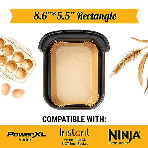 Rectangular Air Fryer Liners Disposable, 125 Pcs Parchment for Dual Baskets - color: 8.6"x5.5" Rectangle