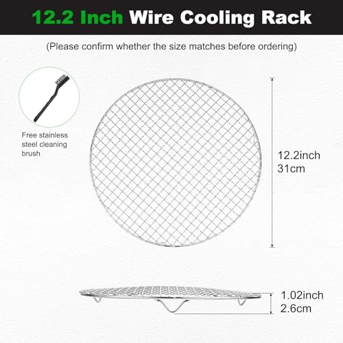 M METERXITY 1 Pack Wire Cooling Racks for Baking with Legs, Round Stainless Steel Cooling Racks for Cooking Baking Steaming BBQ, Dishwasher Safe [12.2'' x 2.6'', Free Cleaning Brush] - size: 12.2''