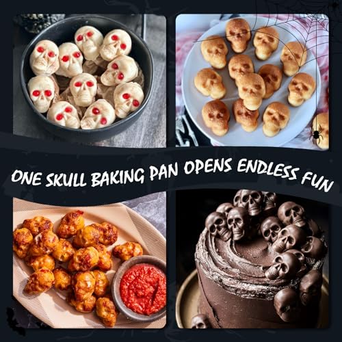 HKNMTT Skull Silicone Molds for Halloween Baking Pizza Cake Pan Small Spooky Head Tray Reusable Food Grade Nonstick Bakeware for Oven Safe Horror Treats 6 Cavity Skeleton Mould - style: Skull - 2.75 inch