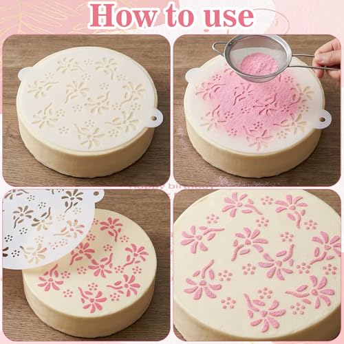4Pcs Happy Birthday Cake Stencil, Patterns Hearts Floral for Baking