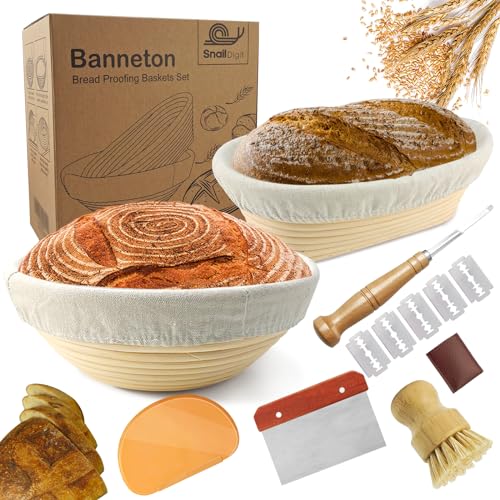 Banneton Bread Proofing Baskets, Set of 2, 9-Inch Round & 10-Inch Oval - size: 9'' round+10''oval