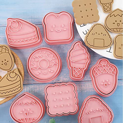 MayeBridge 8 Pieces Cute Icecream Cookie Moulds For Baking Cookie Press Donut Cookie Mould Set Kitchen Tools Plastic Cookie Stamps (Donut)