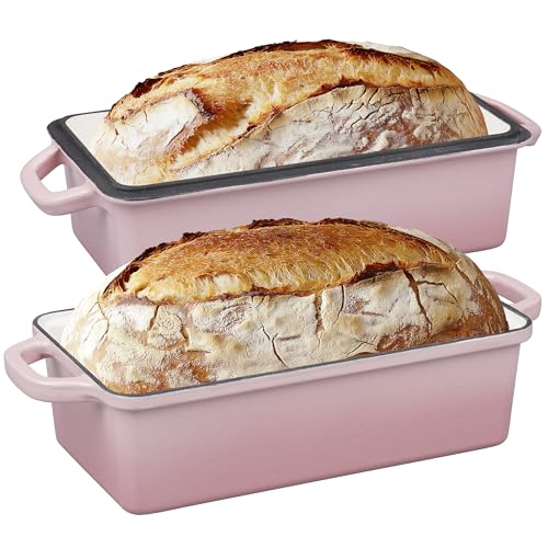 VORRINGARD Enameled Cast Iron Loaf Pan with Lid, Double Bread pan, Bread Dutch Oven for Sourdough Bread Baking, Cake, Meatloaf, 10X5.5 inch, 4 Quart, Pink - color: Pink