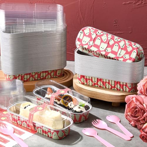 Tioncy 100 Pcs Mini Loaf Pans with Lids Spoons, Ghost - style: Ghost