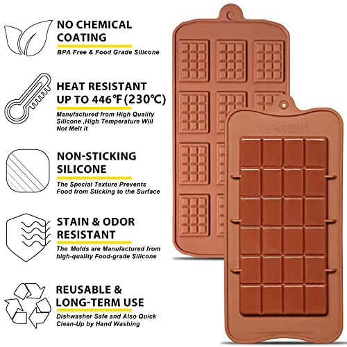 Anaeat Silicone Break Apart Chocolate Molds, Set of 4 Flexible Non-Stick Silicone Candy Protein and Energy Bar Molds for Mini Rectangle Chocolates and Candies - Just Pop Out - color: Break Apart Chocolate (4 Pack)