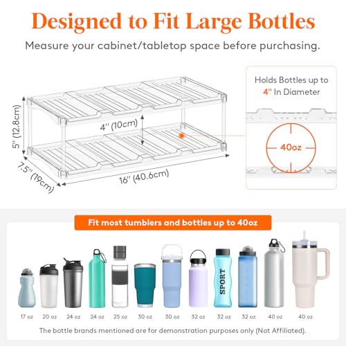Lifewit Stackable Water Bottle Organizer, Clear Tumbler Holder for Cabinet - size: 2 Tier