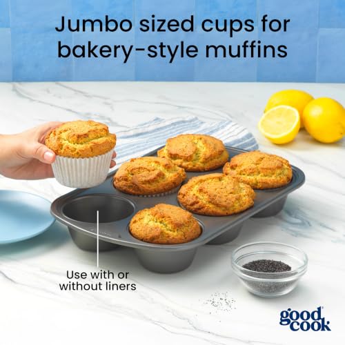 GoodCook Everyday Nonstick Steel Jumbo Texas Muffin Pan, 6-cup, Gray - size: 6 Cups (Jumbo)
