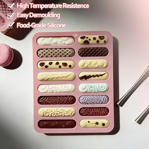 2 PCS Finger Biscuit Silicone Chocolate Molds 16 Cavities Cereal Bars Baking Mould, Non-stick Chocolate Bar Mold, for Cnady, Eclair, Bread, Muffin, Soap, Resin, crayon DIY Crafts