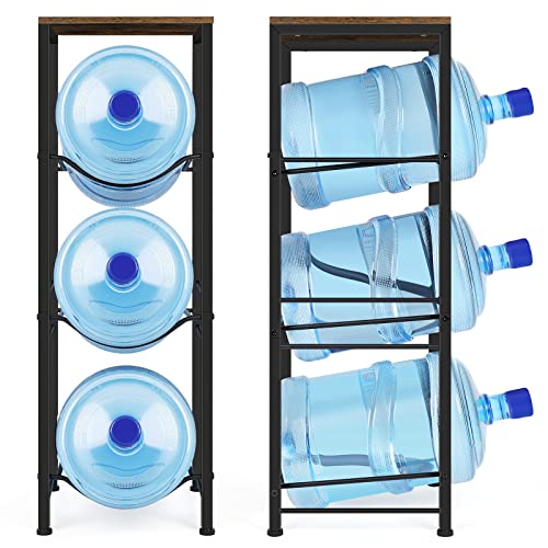 5 Gallon Water Jug Holder 3-Tier Water Bottle Storage Rack with Wood Top - style: Square Tube Brown