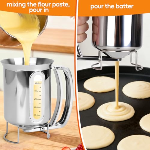 32oz 900ml Stainless Steel Pancake Batter Dispenser with Handle, Scale