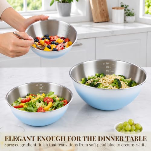 Blue Gradient Mixing Bowls with Measurements, 3-Piece Set - color: Blue Gradient